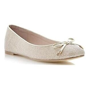 Dune London Women's Meanda Square Toe Flats Gold Size 7